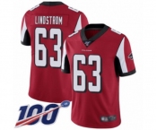 Men's Atlanta Falcons #63 Chris Lindstrom Red Team Color Vapor Untouchable Limited Player 100th Season Football Jersey