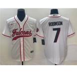 Men's Atlanta Falcons #7 Bijan Robinson White With Patch Cool Base Stitched Baseball Jersey