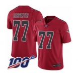 Men's Atlanta Falcons #77 James Carpenter Limited Red Rush Vapor Untouchable 100th Season Football Jersey