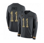 Men's Nike Atlanta Falcons #11 Julio Jones Limited Black Salute to Service Therma Long Sleeve NFL Jersey