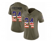 Women Nike Atlanta Falcons #24 Devonta Freeman Limited Olive USA Flag 2017 Salute to Service NFL Jersey