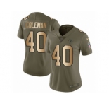 Women Nike Atlanta Falcons #40 Derrick Coleman Limited Olive Gold 2017 Salute to Service NFL Jersey
