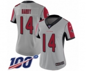 Women's Atlanta Falcons #14 Justin Hardy Limited Silver Inverted Legend 100th Season Football Jersey