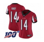 Women's Atlanta Falcons #14 Justin Hardy Red Team Color Vapor Untouchable Limited Player 100th Season Football Jersey