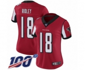 Women's Atlanta Falcons #18 Calvin Ridley Red Team Color Vapor Untouchable Limited Player 100th Season Football Jersey