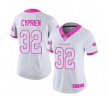 Women's Atlanta Falcons #32 Johnathan Cyprien Limited White Pink Rush Fashion Football Jersey