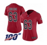 Women's Atlanta Falcons #63 Chris Lindstrom Limited Red Rush Vapor Untouchable 100th Season Football Jersey
