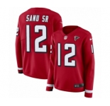 Women's Nike Atlanta Falcons #12 Mohamed Sanu Limited Red Therma Long Sleeve NFL Jersey