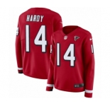 Women's Nike Atlanta Falcons #14 Justin Hardy Limited Red Therma Long Sleeve NFL Jersey