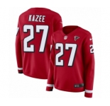 Women's Nike Atlanta Falcons #27 Damontae Kazee Limited Red Therma Long Sleeve NFL Jersey