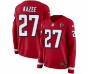 Women's Nike Atlanta Falcons #27 Damontae Kazee Limited Red Therma Long Sleeve NFL Jersey