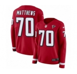 Women's Nike Atlanta Falcons #70 Jake Matthews Limited Red Therma Long Sleeve NFL Jersey