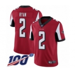 Youth Atlanta Falcons #2 Matt Ryan Red Team Color Vapor Untouchable Limited Player 100th Season Football Jersey