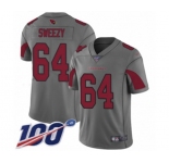 Men's Arizona Cardinals #64 J.R. Sweezy Limited Silver Inverted Legend 100th Season Football Jersey