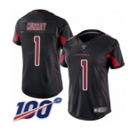 Women's Arizona Cardinals #1 Kyler Murray Limited Black Rush Vapor Untouchable 100th Season Football Jersey