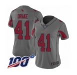 Women's Arizona Cardinals #41 Kenyan Drake Limited Silver Inverted Legend 100th Season Football Jersey