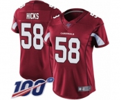 Women's Arizona Cardinals #58 Jordan Hicks Red Team Color Vapor Untouchable Limited Player 100th Season Football Jersey