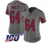 Women's Arizona Cardinals #64 J.R. Sweezy Limited Silver Inverted Legend 100th Season Football Jersey