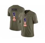 Men Nike Tennessee Titans #1 Warren Moon Limited Olive USA Flag 2017 Salute to Service NFL Jersey