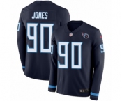 Men's Nike Tennessee Titans #90 DaQuan Jones Limited Navy Blue Therma Long Sleeve NFL Jersey