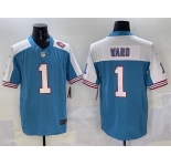 Men's Tennessee Titans #1 Cameron Ward Blue White 2025 Draft F.U.S.E. 1997 Throwback Patch Vapor Limited Football Stitched Jersey