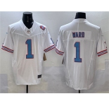 Men's Tennessee Titans #1 Cameron Ward White 2025 Draft F.U.S.E. 1997 Throwback Patch Vapor Limited Football Stitched Jersey