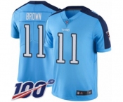 Men's Tennessee Titans #11 A.J. Brown Limited Light Blue Rush Vapor Untouchable 100th Season Football Jersey