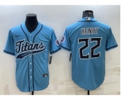 Men's Tennessee Titans #22 Derrick Henry Blue With Patch Cool Base Stitched Baseball Jersey