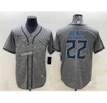 Men's Tennessee Titans #22 Derrick Henry Grey Gridiron With Patch Cool Base Stitched Baseball Jersey