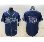 Men's Tennessee Titans #22 Derrick Henry Navy Team Big Logo With Patch Cool Base Stitched Baseball Jersey