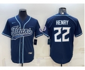 Men's Tennessee Titans #22 Derrick Henry Navy With Patch Cool Base Stitched Baseball Jersey