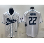 Men's Tennessee Titans #22 Derrick Henry White With Patch Cool Base Stitched Baseball Jersey
