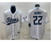 Men's Tennessee Titans #22 Derrick Henry White With Patch Cool Base Stitched Baseball Jersey