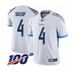 Men's Tennessee Titans #4 Ryan Succop White Vapor Untouchable Limited Player 100th Season Football Jersey