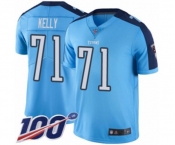 Men's Tennessee Titans #71 Dennis Kelly Limited Light Blue Rush Vapor Untouchable 100th Season Football Jersey