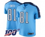 Men's Tennessee Titans #81 Jonnu Smith Limited Light Blue Rush Vapor Untouchable 100th Season Football Jersey