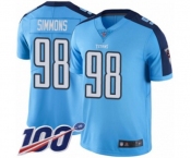 Men's Tennessee Titans #98 Jeffery Simmons Limited Light Blue Rush Vapor Untouchable 100th Season Football Jersey