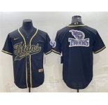 Men's Tennessee Titans Black Gold Team Big Logo With Patch Cool Base Stitched Baseball Jersey