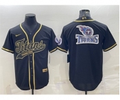 Men's Tennessee Titans Black Gold Team Big Logo With Patch Cool Base Stitched Baseball Jersey