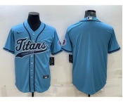 Men's Tennessee Titans Blank Blue With Patch Cool Base Stitched Baseball Jersey