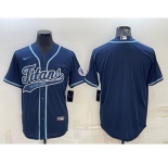 Men's Tennessee Titans Blank Navy With Patch Cool Base Stitched Baseball Jersey