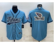Men's Tennessee Titans Blue Team Big Logo With Patch Cool Base Stitched Baseball Jersey