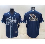Men's Tennessee Titans Navy Blue Team Big Logo With Patch Cool Base Stitched Baseball Jersey