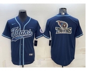 Men's Tennessee Titans Navy Blue Team Big Logo With Patch Cool Base Stitched Baseball Jersey