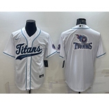 Men's Tennessee Titans White Team Big Logo With Patch Cool Base Stitched Baseball Jersey