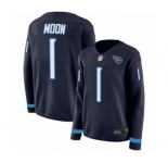 Women's Nike Tennessee Titans #1 Warren Moon Limited Navy Blue Therma Long Sleeve NFL Jersey