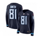 Women's Nike Tennessee Titans #81 Jonnu Smith Limited Navy Blue Therma Long Sleeve NFL Jersey
