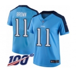 Women's Tennessee Titans #11 A.J. Brown Limited Light Blue Rush Vapor Untouchable 100th Season Football Jersey