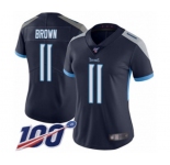 Women's Tennessee Titans #11 A.J. Brown Navy Blue Team Color Vapor Untouchable Limited Player 100th Season Football Jersey
