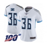 Women's Tennessee Titans #36 LeShaun Sims White Vapor Untouchable Limited Player 100th Season Football Jersey